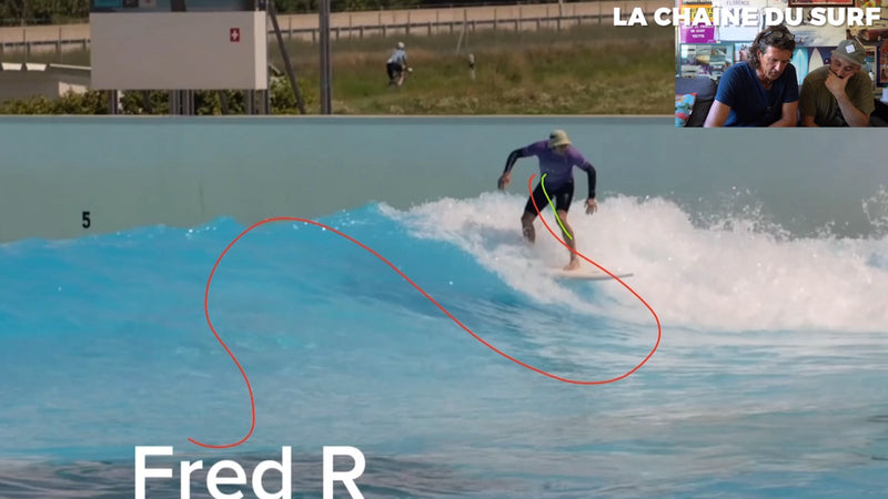 La courbe de Fred, tracée en rouge sur sa vague en piscine à vagues