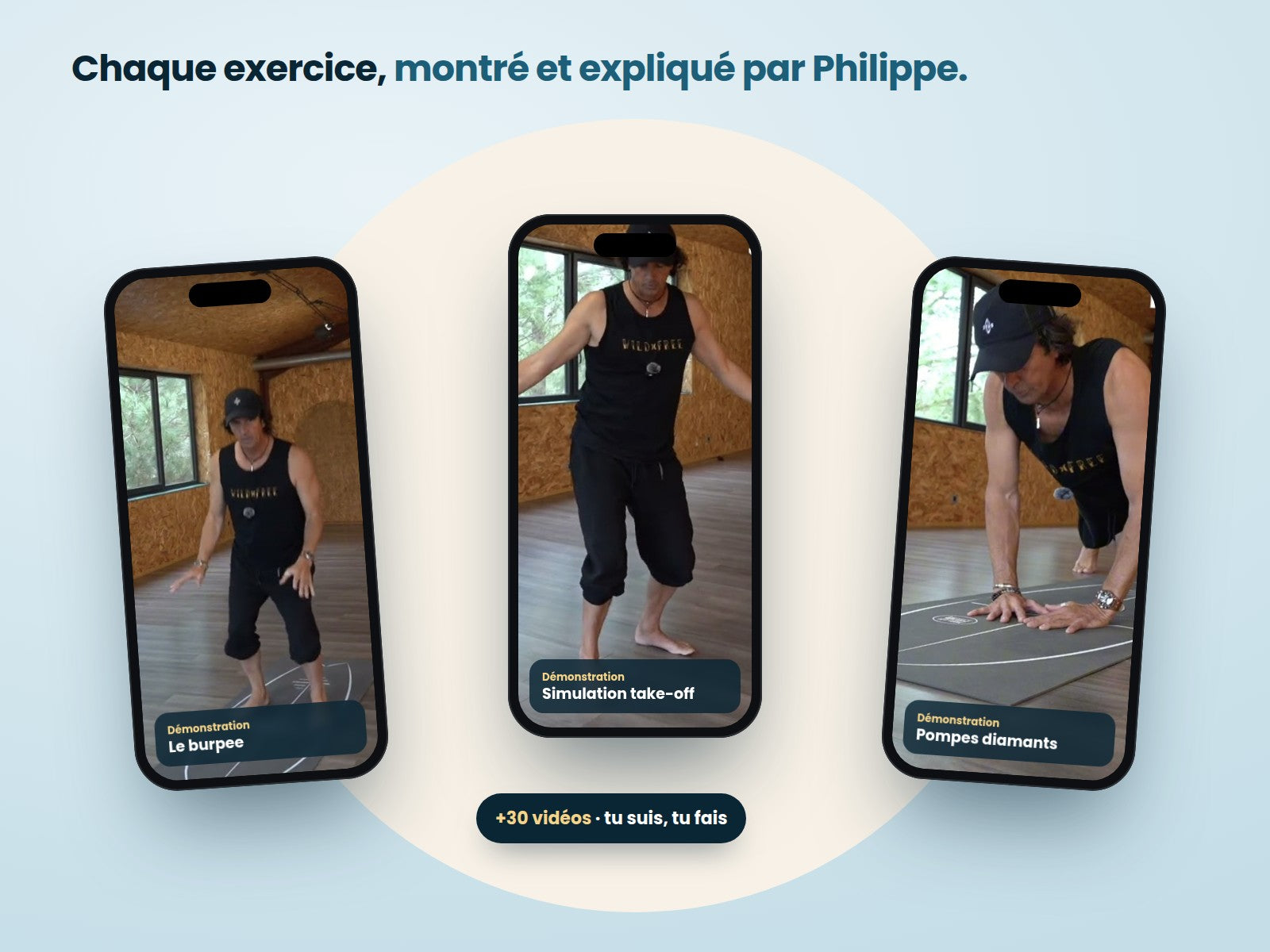 Chaque exercice montré et expliqué par Philippe