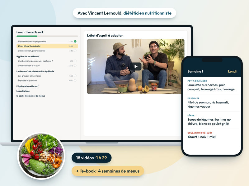 Le programme La Nutrition du Surfeur sur ordinateur et téléphone