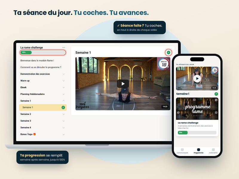 Le programme La Rame Training sur ordinateur et téléphone