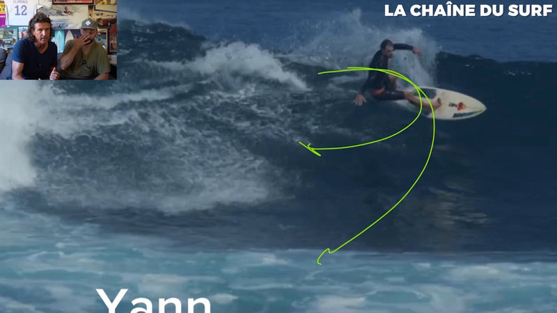 Le virage de Yann, tracé en vert sur sa vague