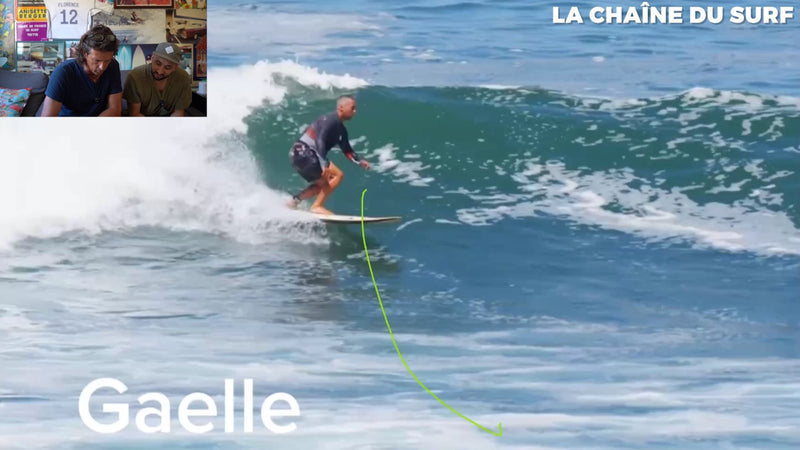 La trajectoire de Gaël, tracée en vert sur sa vague